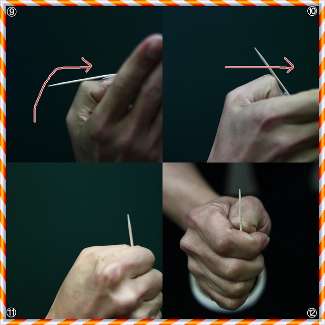 ⑨ 조금 더 자세한 그림을 볼까요? ⑩ 나타날때는 손을 잘 쥐면 되죠. ⑪ 이때 손으로 엄지손은 잘 가려줘야해요 ⑫ 이때 손모양 잘 기억하세요^^